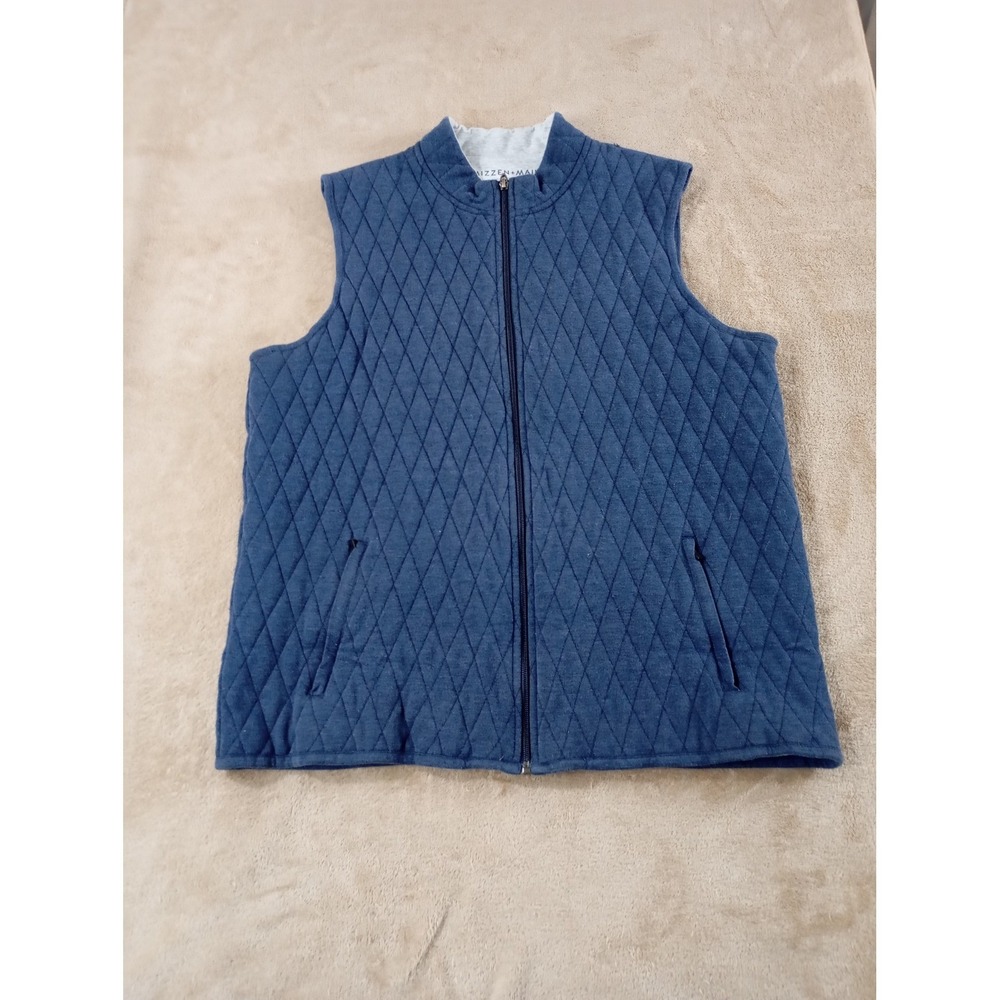 Mizzen + Main Diamond Quilted Vest Men size XL Blue Grey Full Zip Golfing